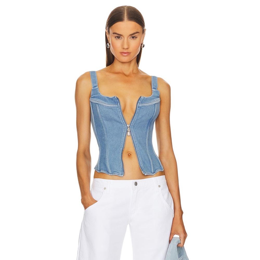 NWT EB Denim Blue Zip-Front Corset Top
